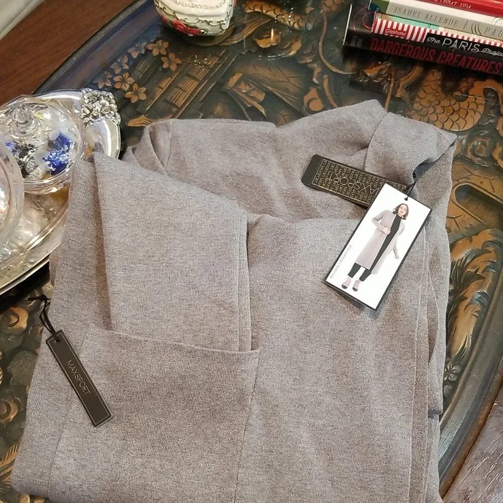 Max Sport Women Maxi Open Front Cardigan  Size L Gray Heather Abalone - Picture 4 of 12